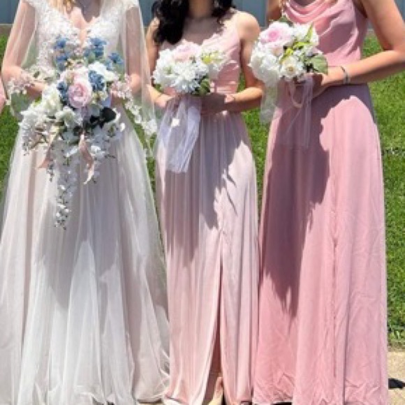 David's Bridal Ballet Pink floor length spaghetti strap bridesmaids dress - Picture 7 of 7